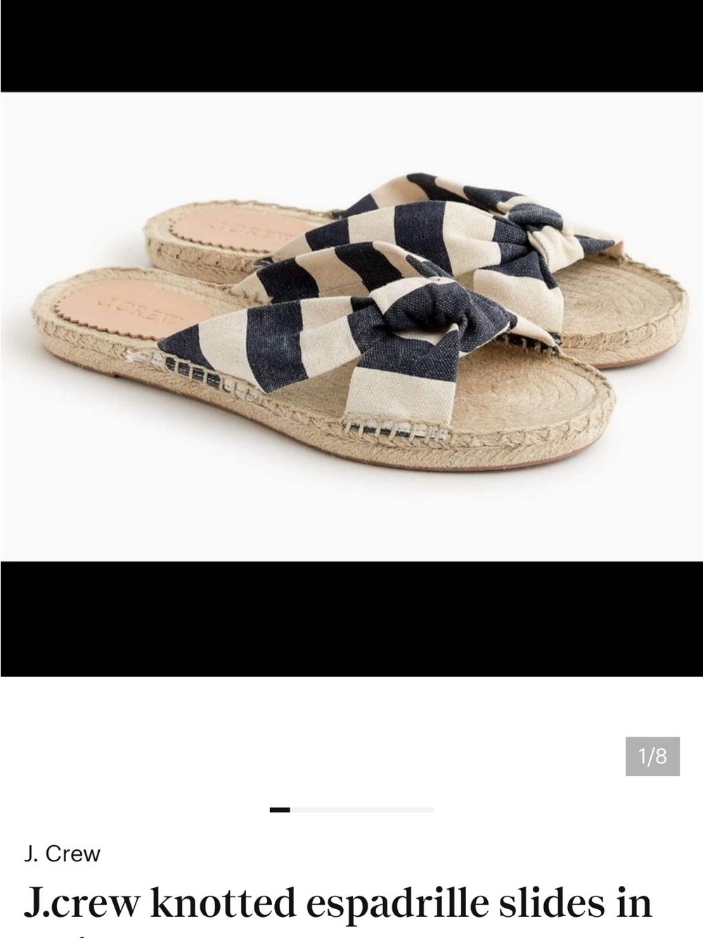 J. Crew Striped Knotted Espadrille Slides In Navy & Cream